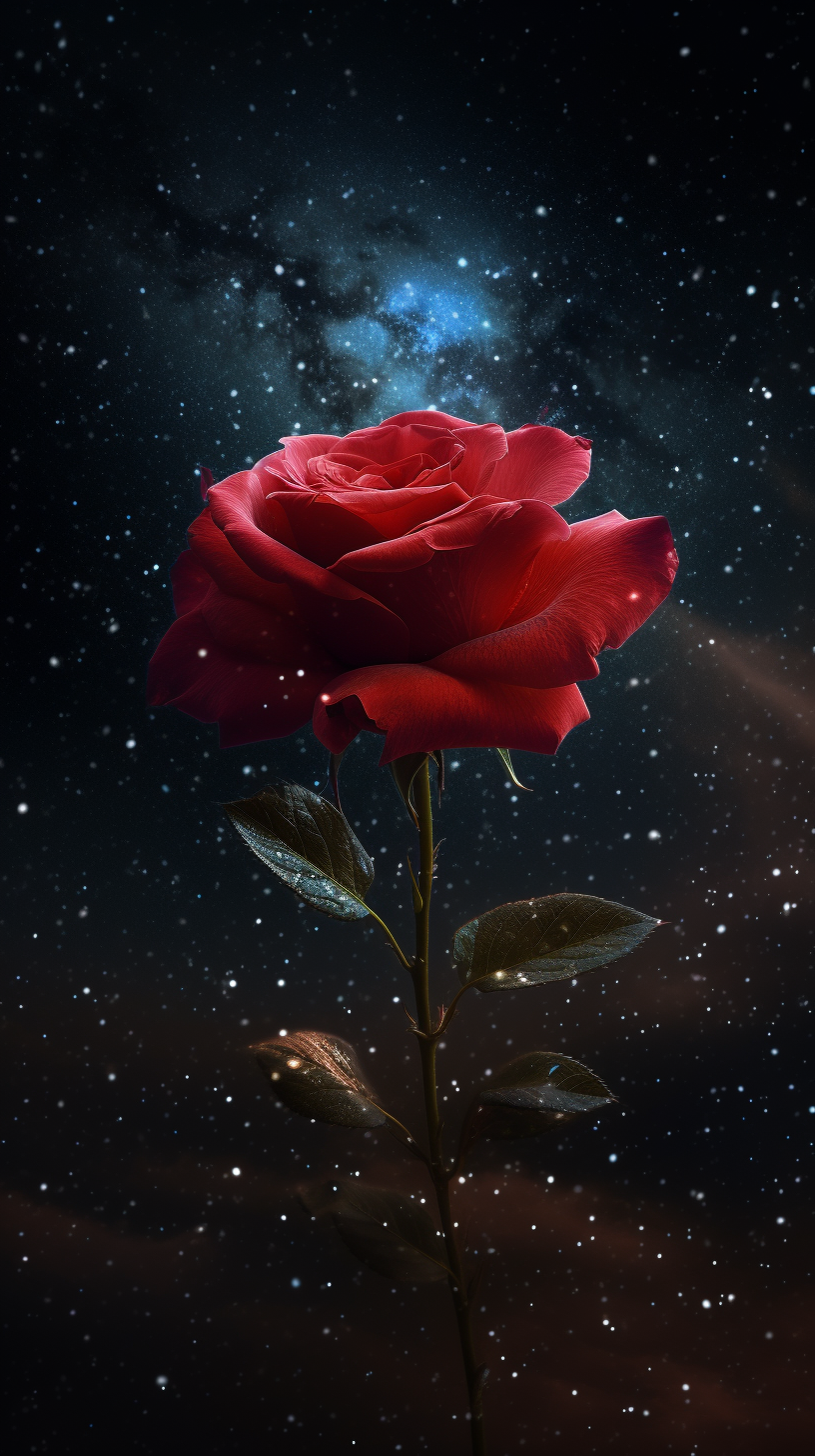 A Beautiful Red Rose Floating in Outer Space