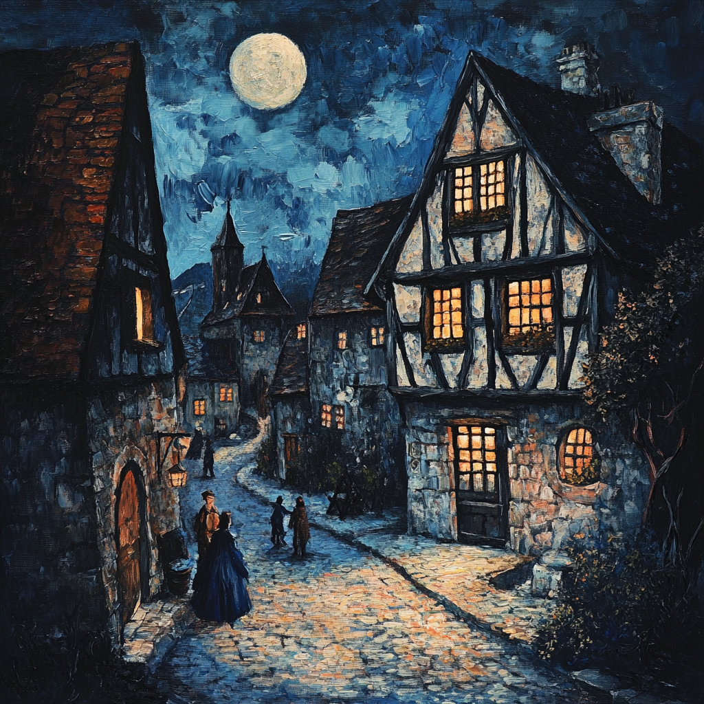 A Beautiful Village at Night Under Moonlight