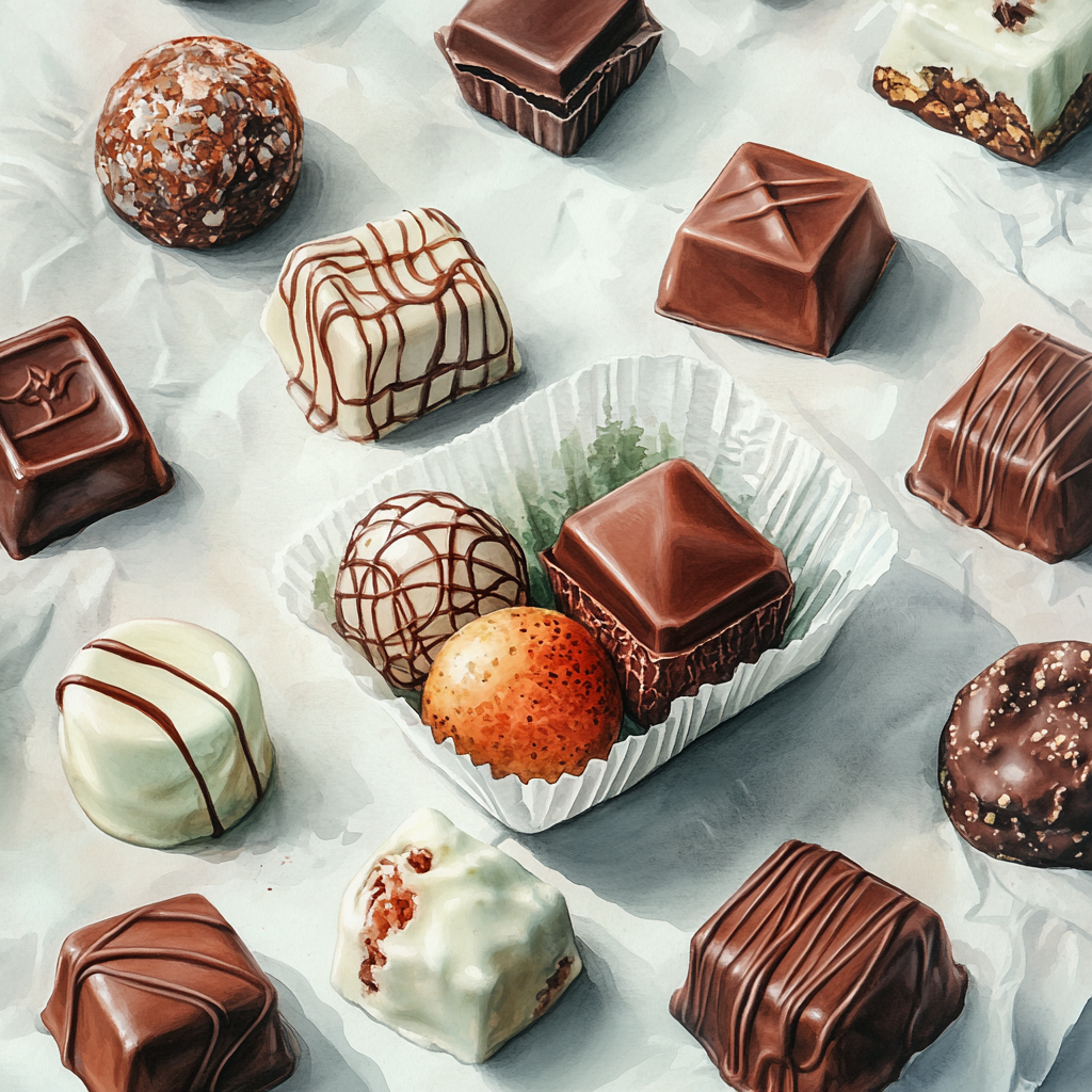 A Beautiful Watercolor Table of Chocolates