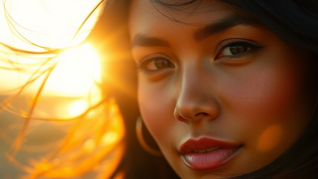 A Beautiful Woman in Morning Sunlight, Reflecting Joy.