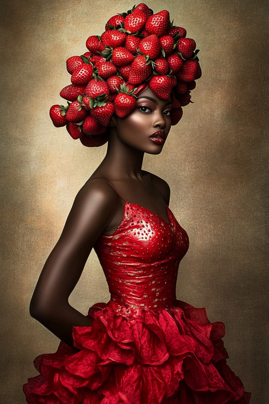 A Beautiful Woman in a Strawberry Dress