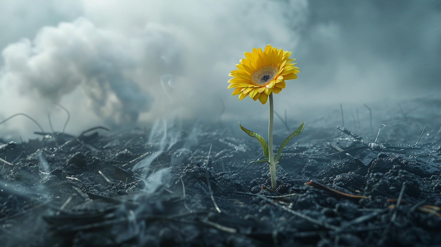 A Beautiful Yellow Gerbera Daisy in Debris