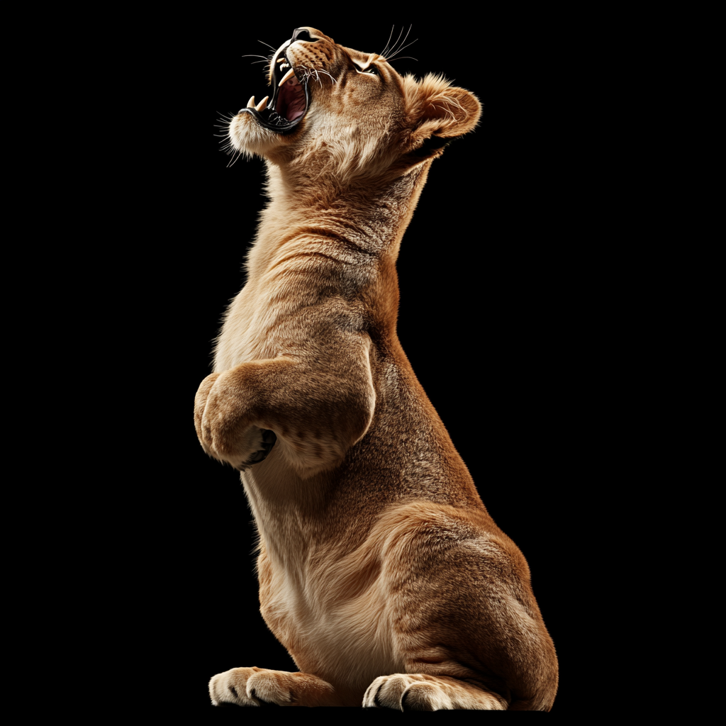 A Big Lion Roaring on Black Background