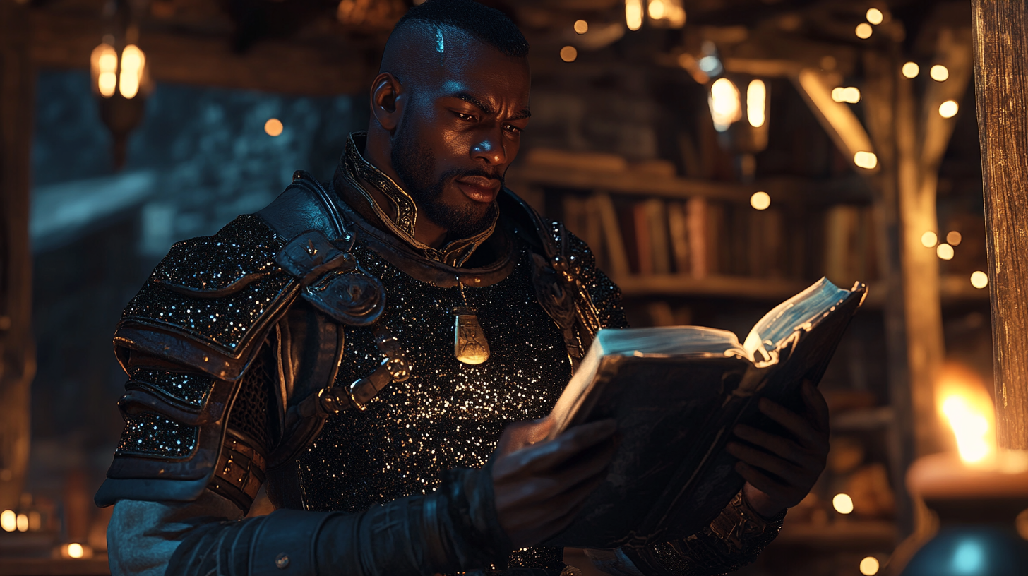 A Black Bard Reading Poetry in Glittery Doublet