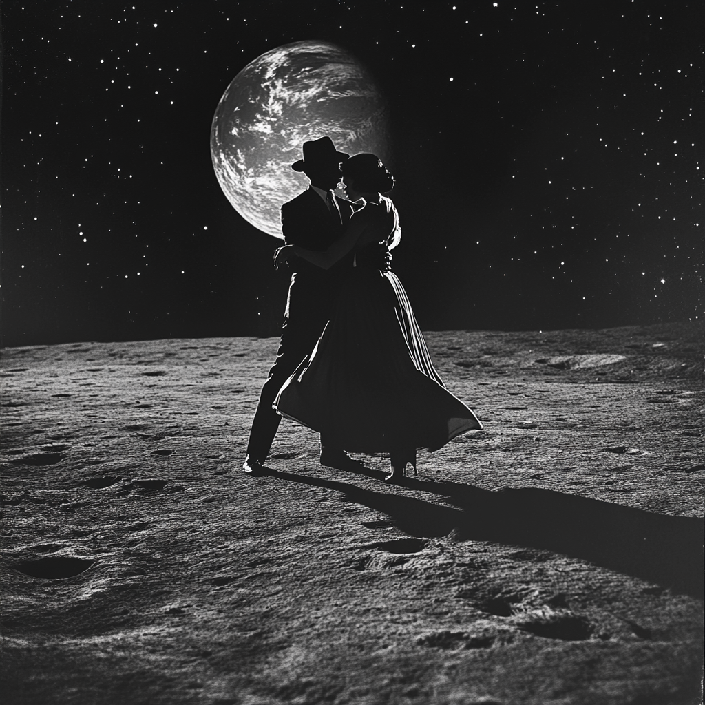 A Black Couple Dancing on the Moon