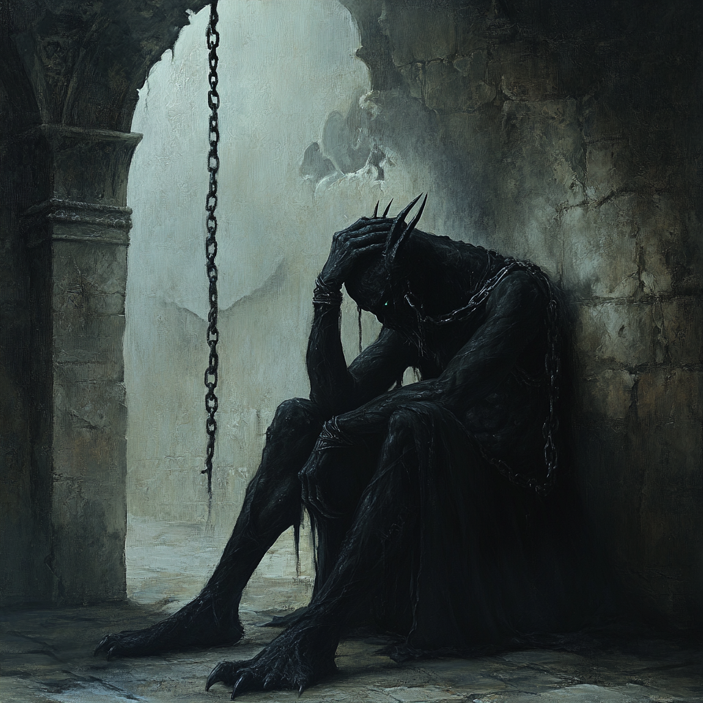 A Black Demon with Chains in Castle Room