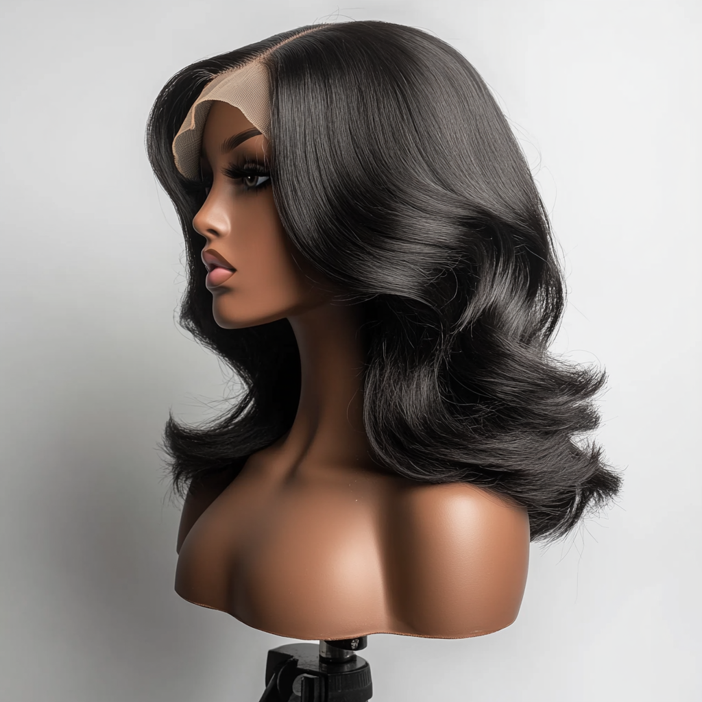 A Black Wig on Mannequin with Deep Part