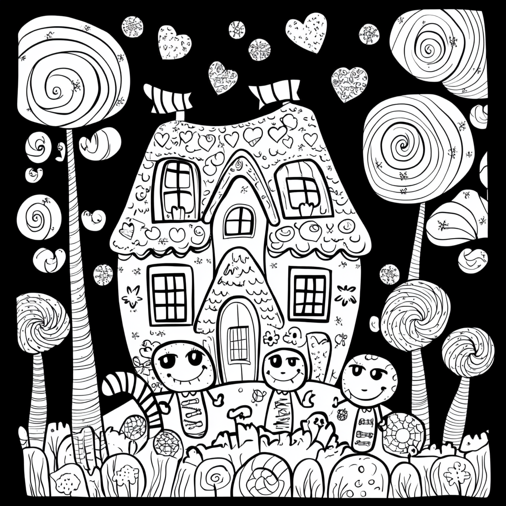 A Bold Coloring Page of Gingerbread House Village