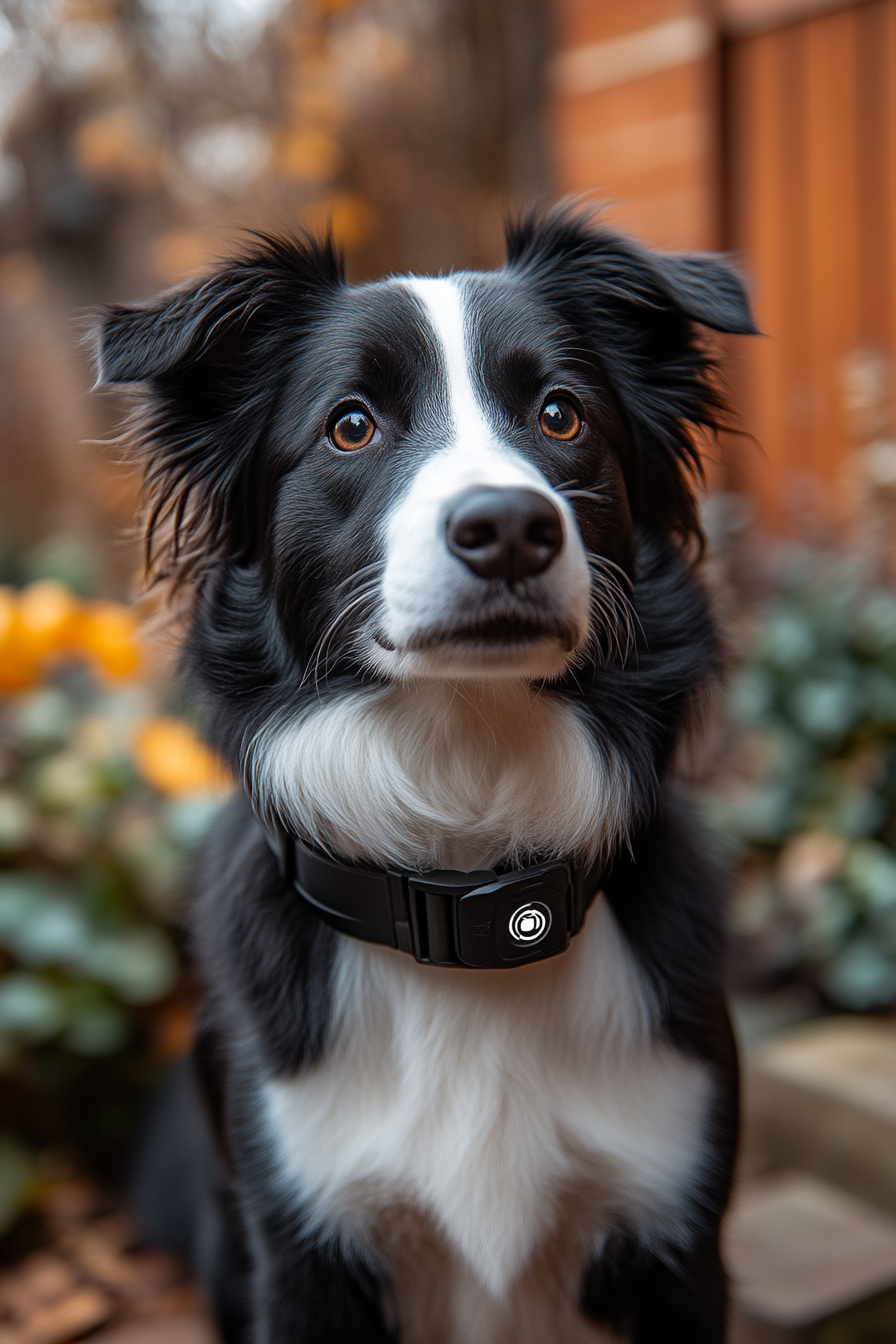 A Border Collie with GPS collar in neighborhood