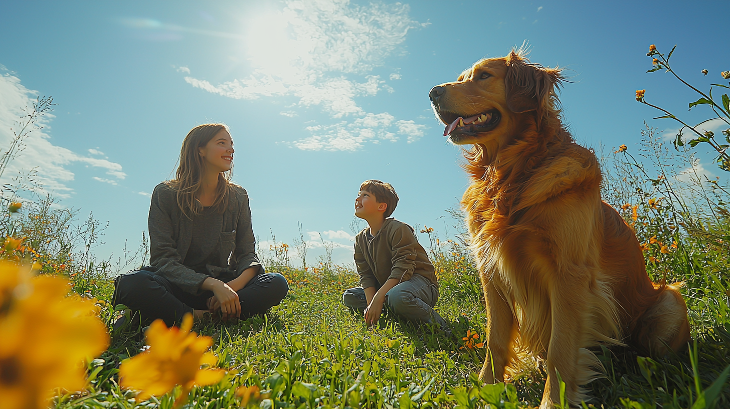 A Boy, His Dog, and Young Couple Playing