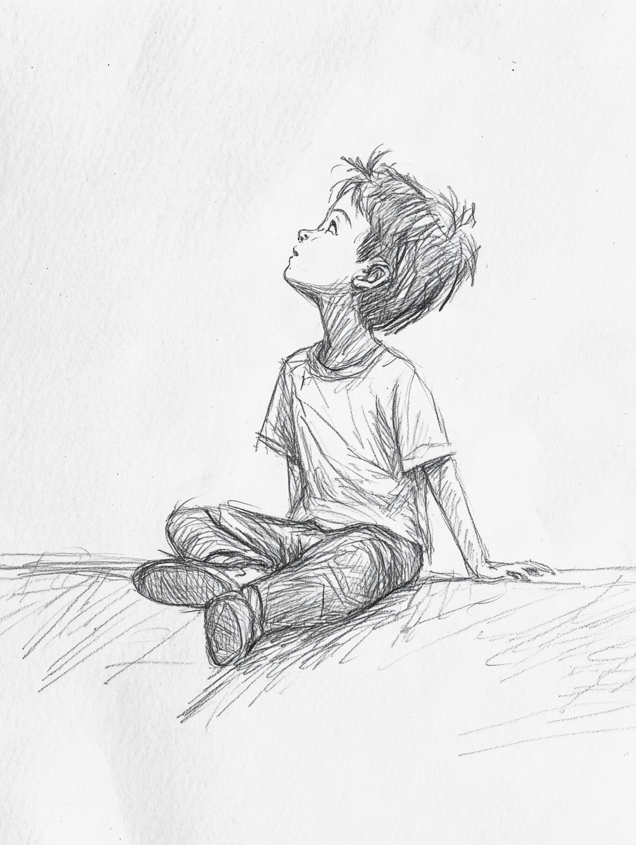 A Boy Sitting on Chest, Child's Drawing