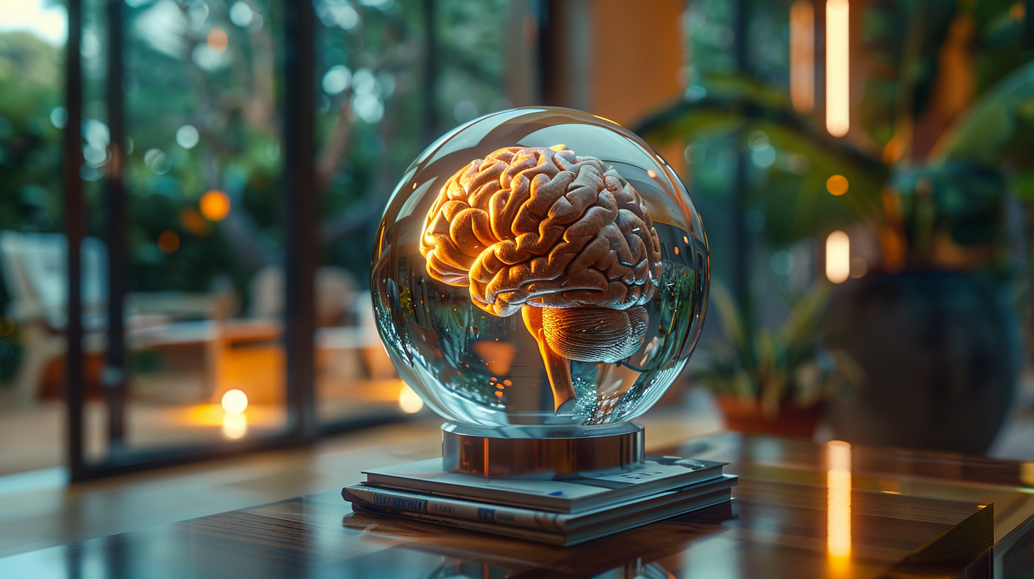 A Brain in Crystal Ball in Modern Office