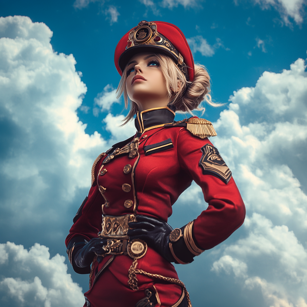 A Brave Female Sailor in Red Uniform