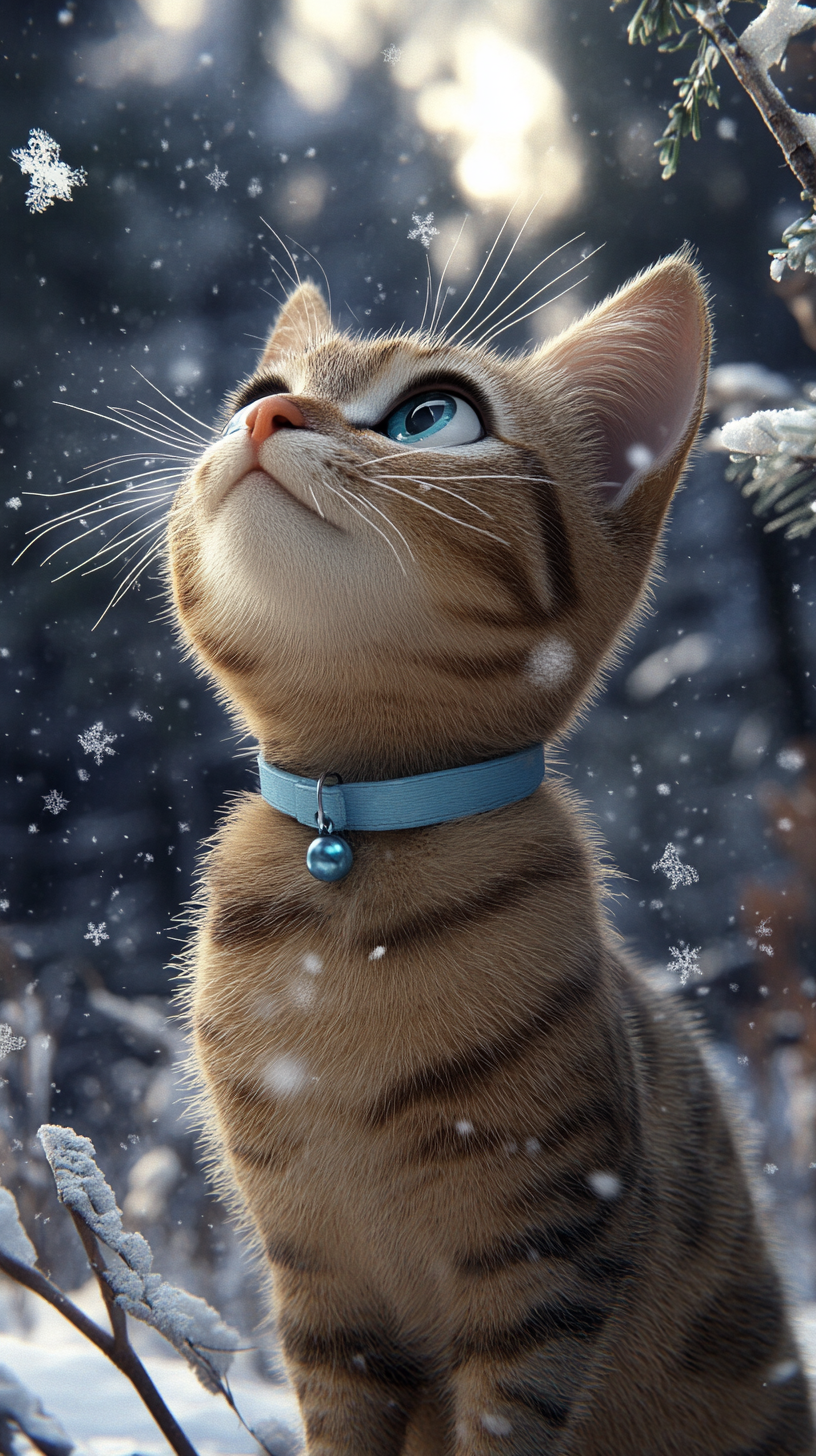 A Brave Tabby Cat in Snowy Forest