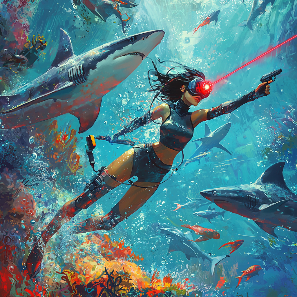 A Brave Woman Battles Robotic Sharks Underwater