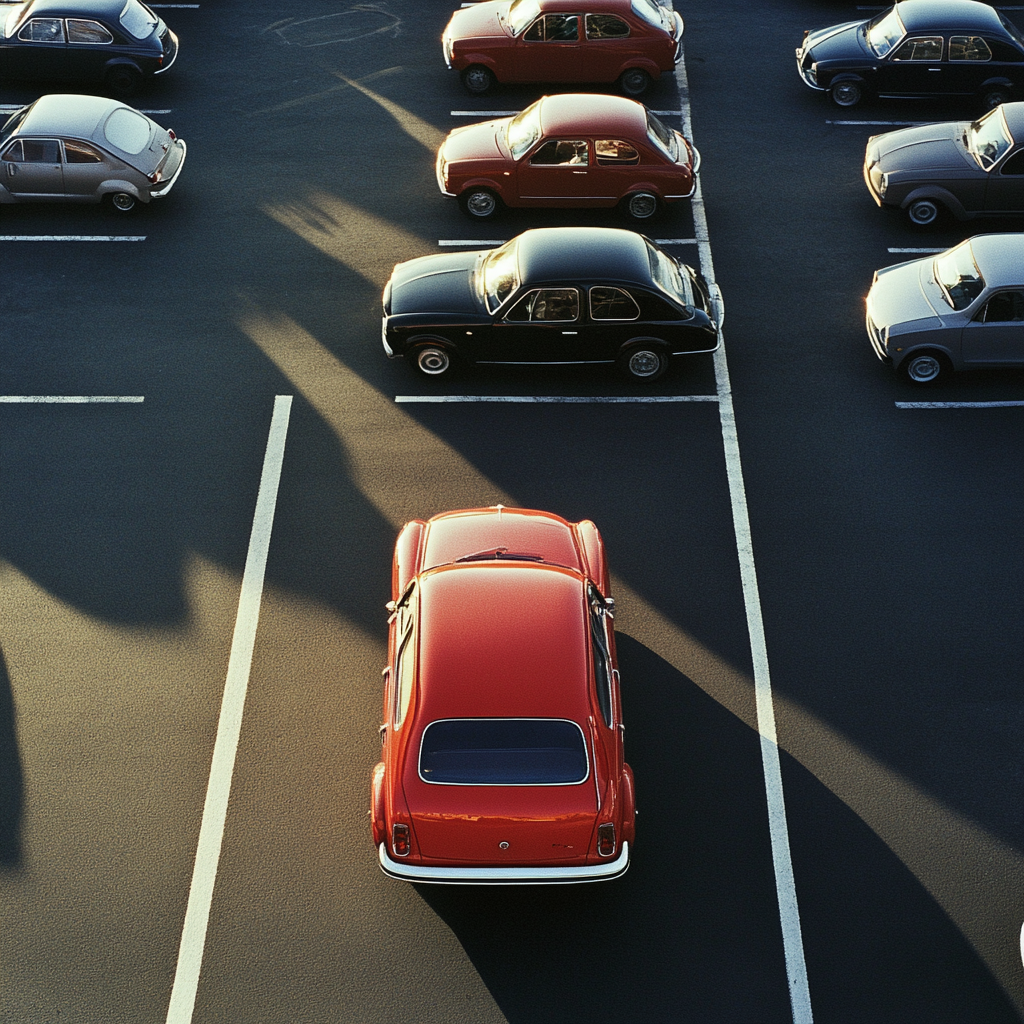 A Bright Red Fiat Shining in Parking Lot