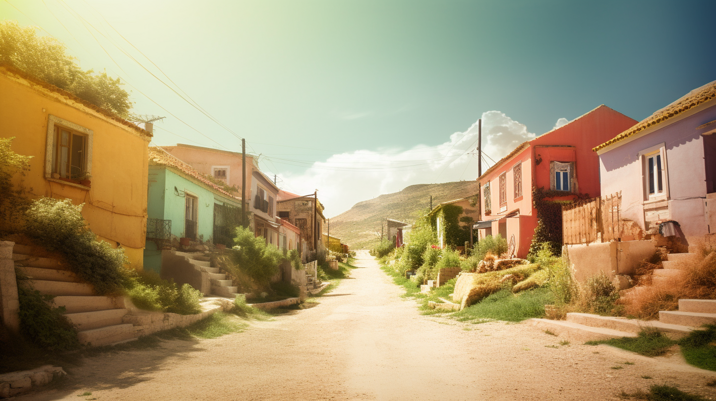 A Bright Village landscape with Street, Photorealistic PowerPoint Background