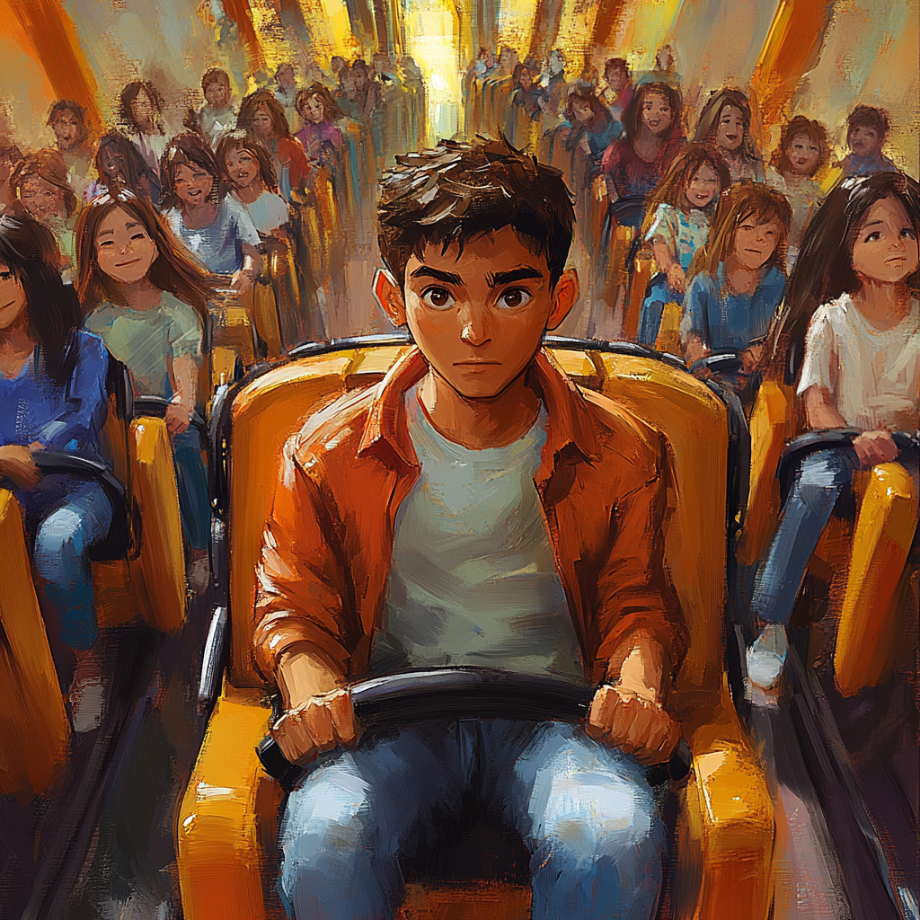 A Brown-Haired Boy in Roller Coaster Ride