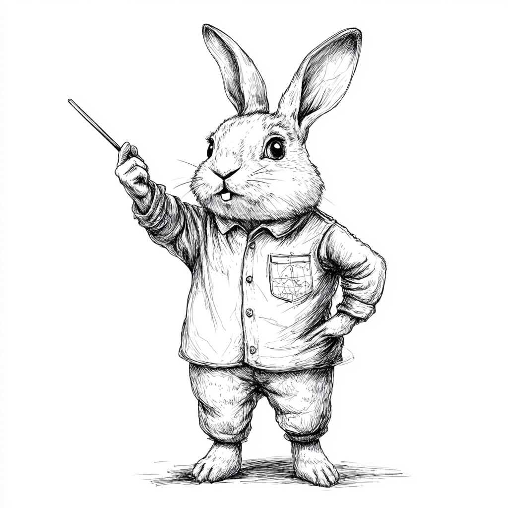 A Bunny with a Map Stick pointing Upwards