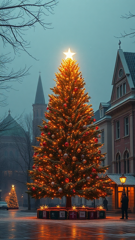 A Burning Christmas Tree in Town Square.