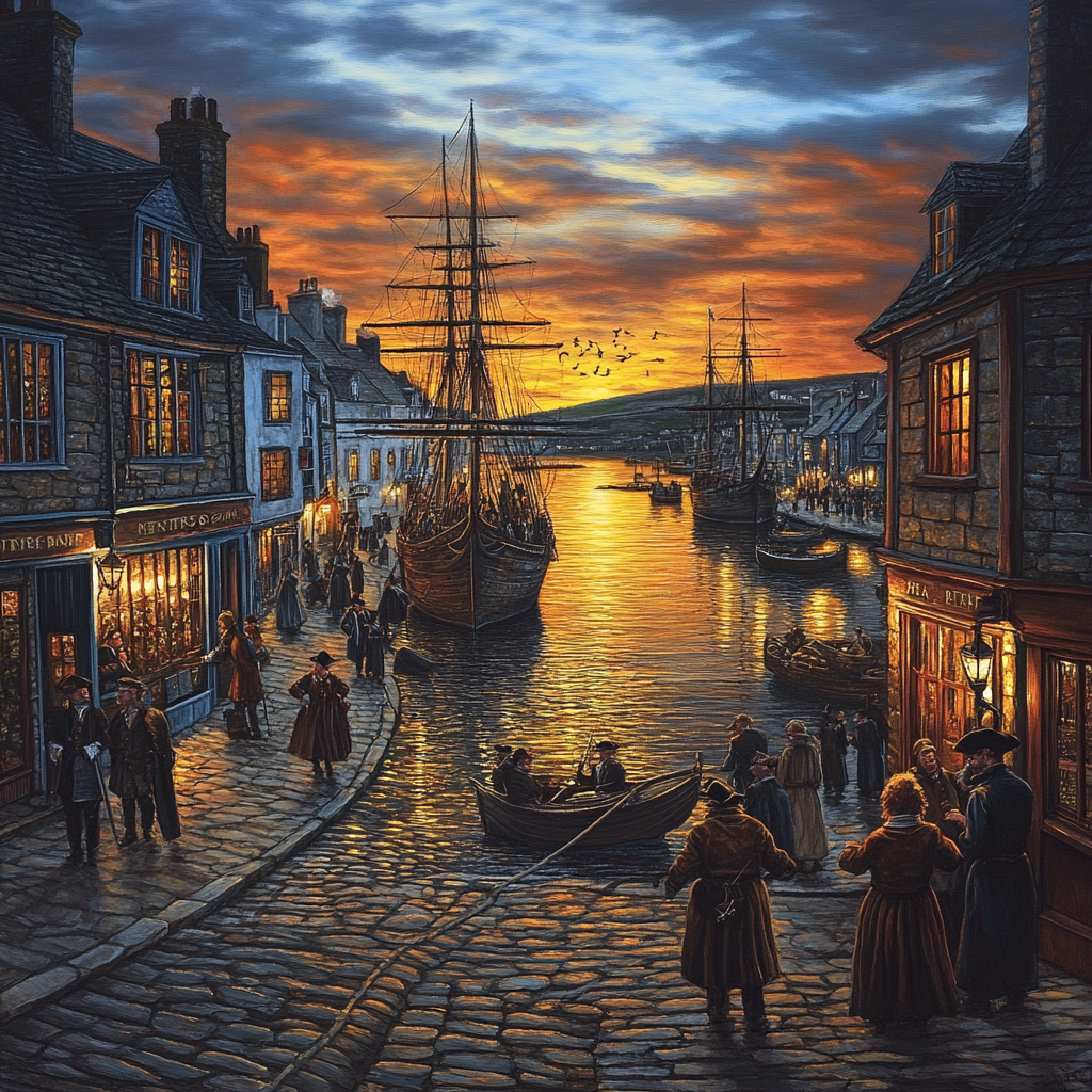 A Busy Cornish Harbour at Sunset