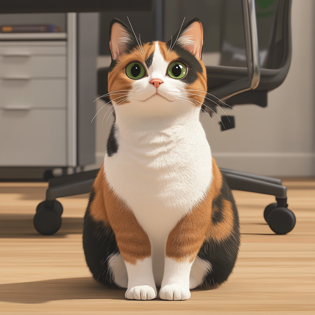 A Calico Cat in an Office Setting