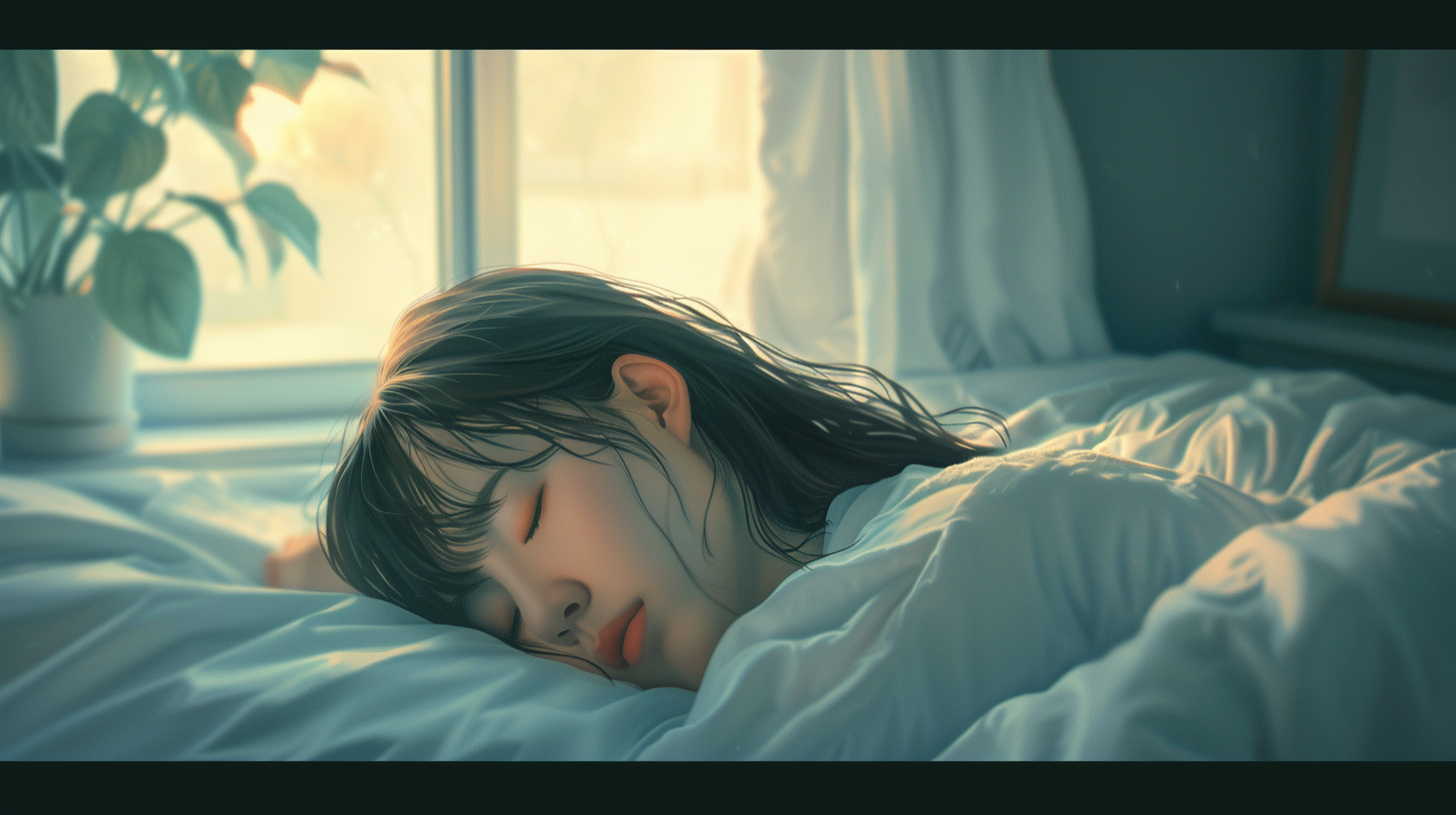 A Calm Japanese Woman Sleeping Peacefully in Bed