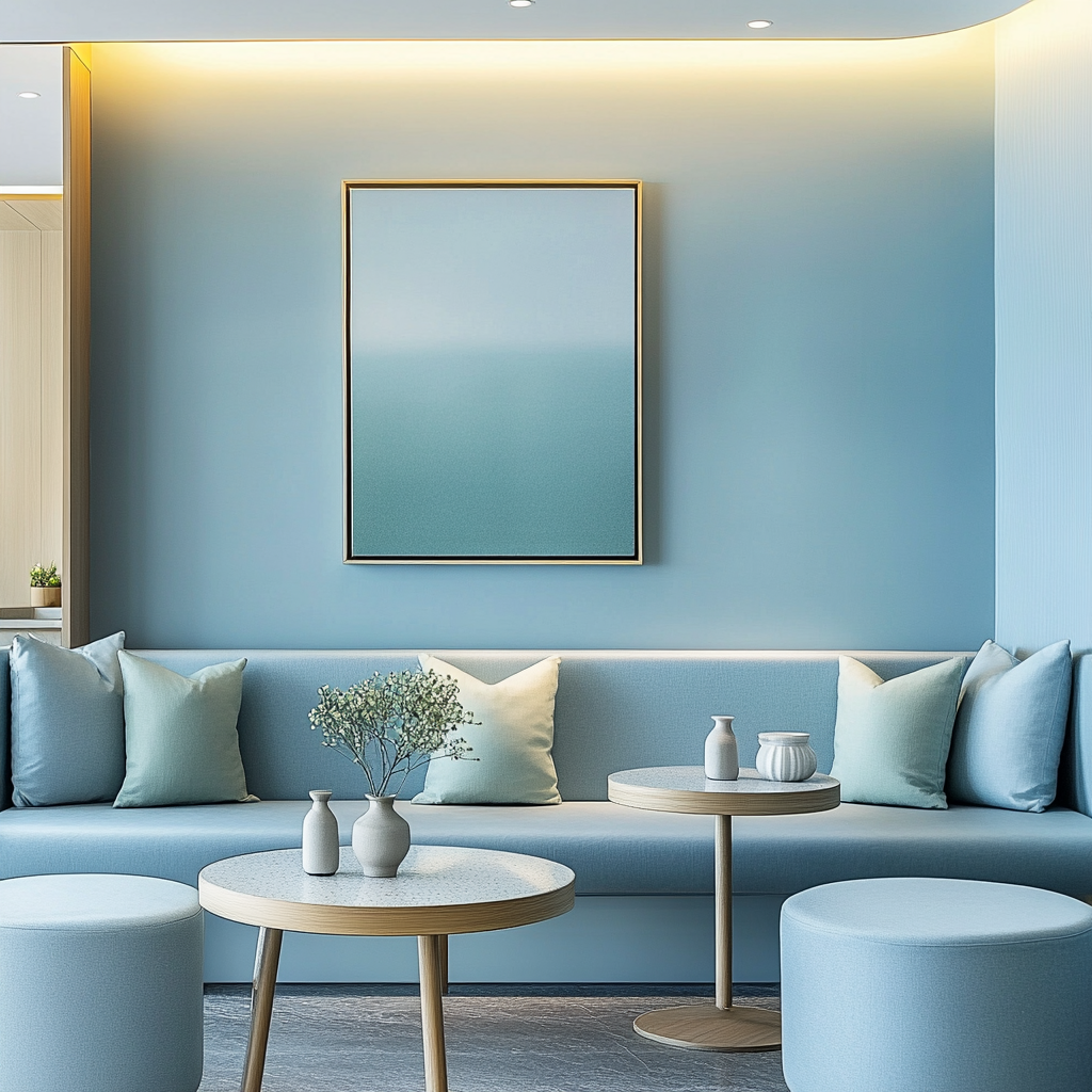 A Calming Blue Waiting Room with Green Accents