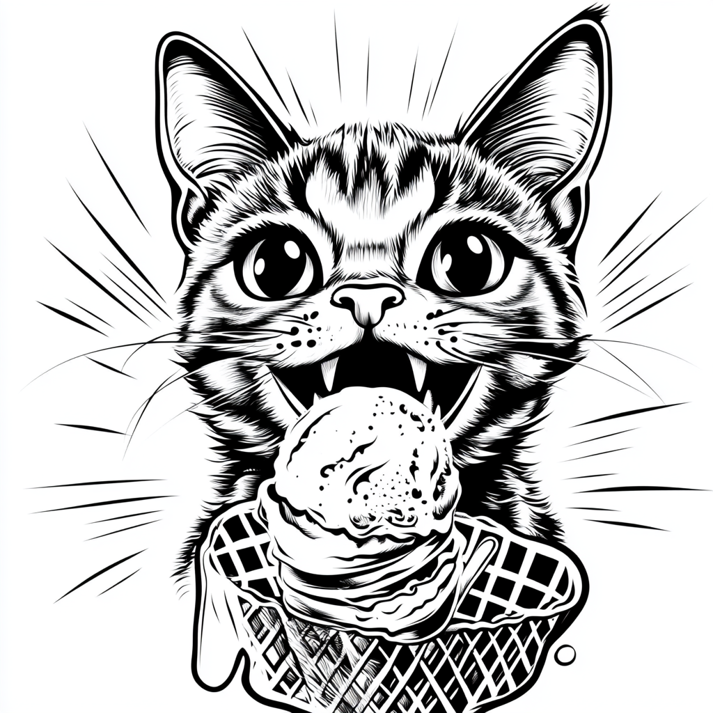 A Cartoon Cat Enjoying Ice Cream at Parlor