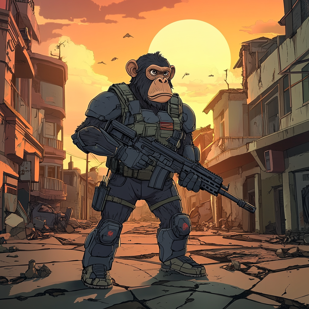 A Cartoon Chimp in Armored Valorant Style Battle