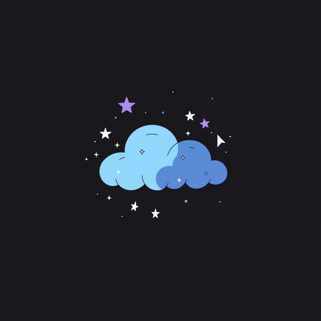 A Cartoon Logo of Blue Cloud with Stars