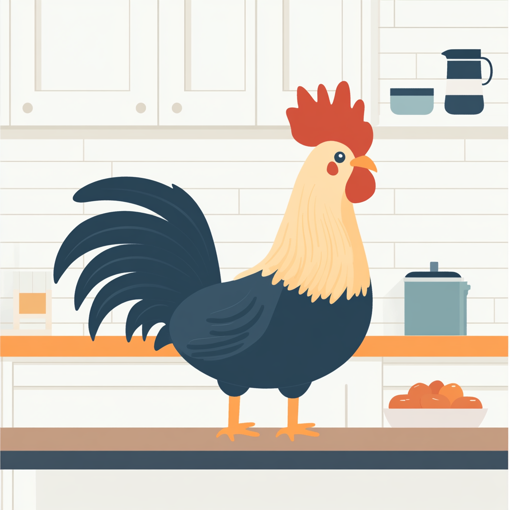 A Cartoon Rooster with Health Benefits Illustration