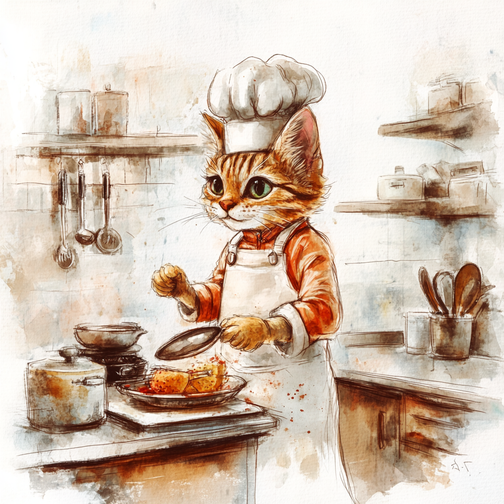 A Cat Chef Cooking in a Kitchen