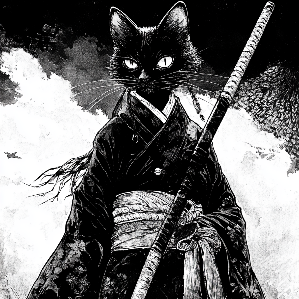 A Cat Woman with Polearm in Black Manga