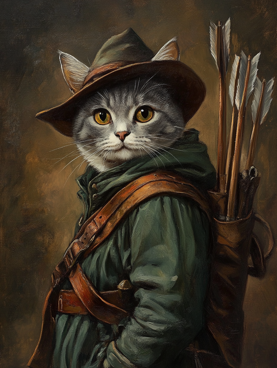 A Cat as Robin Hood in Oil Painting