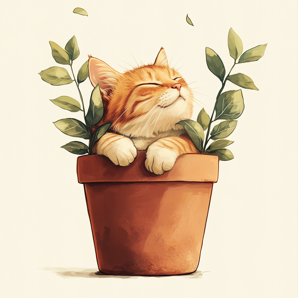 A Cat in a Flowerpot Enjoying Nature.