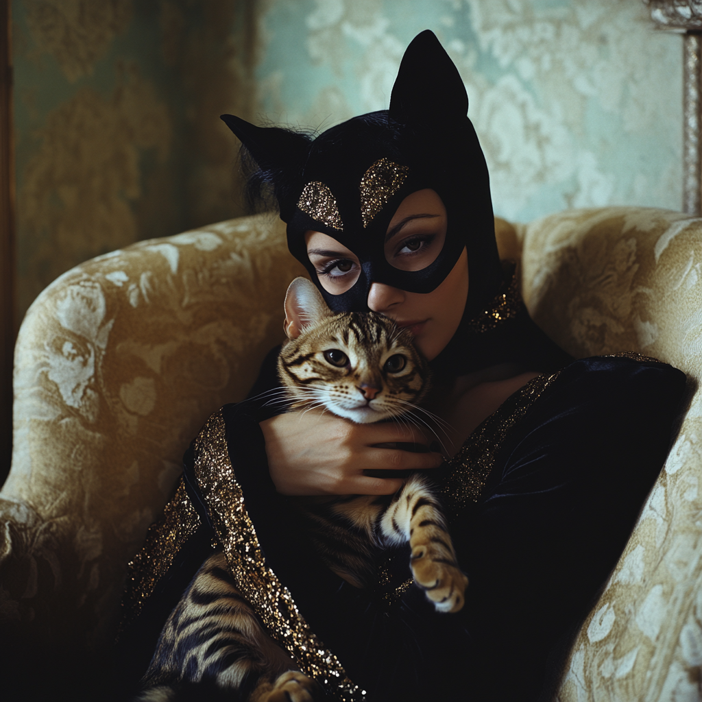 A Catwoman and her Bengal cat - Photo Shoot