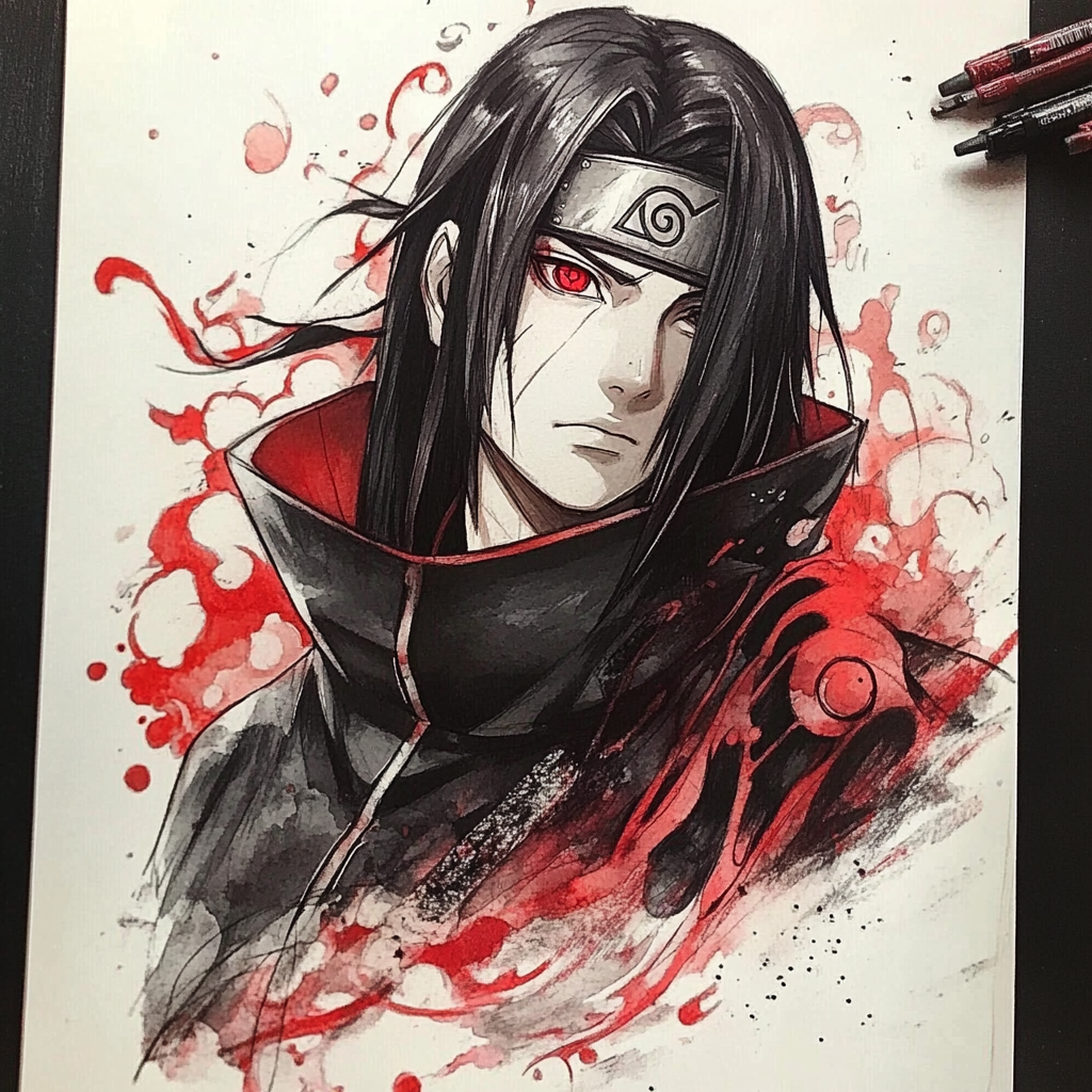 A Character with Black Hair and Red Eyes