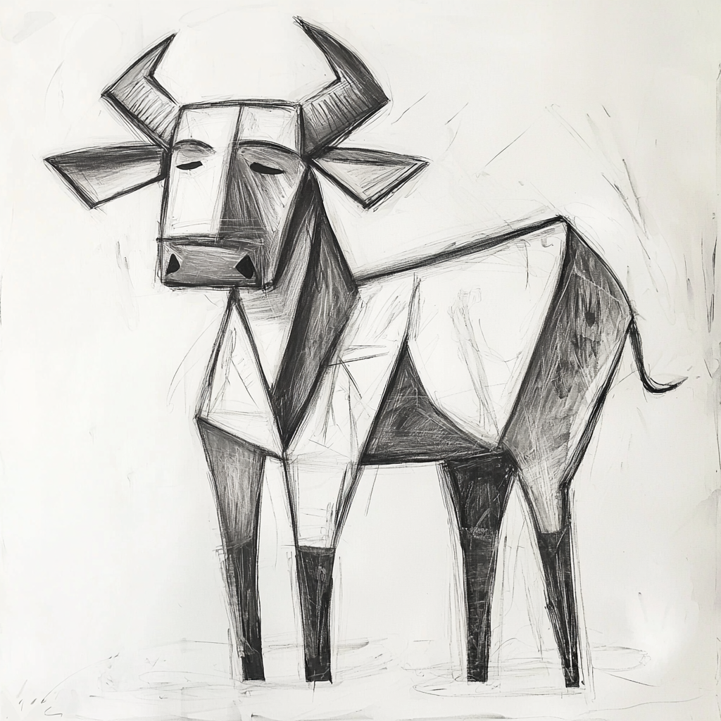 A Charcoal Sketch of a Minimalist Bull Drawing