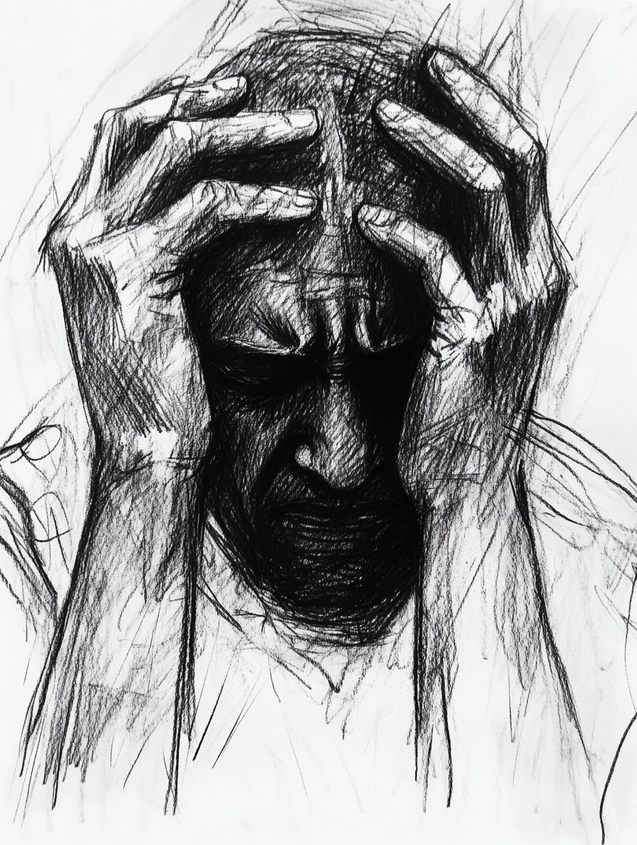 A Charcoal Sketch of a Person in Despair