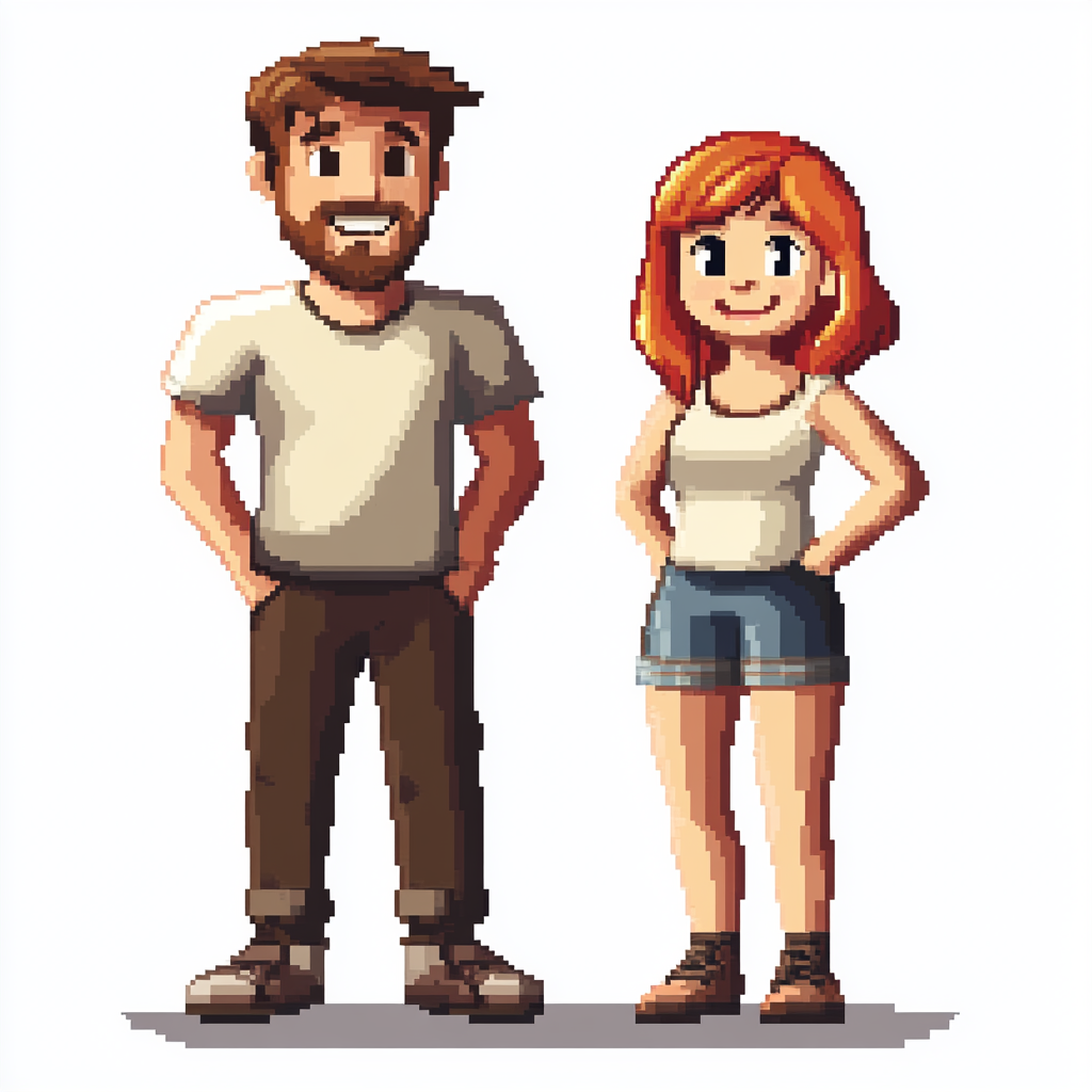 A Cheerful Pixel Art Scene of Parents