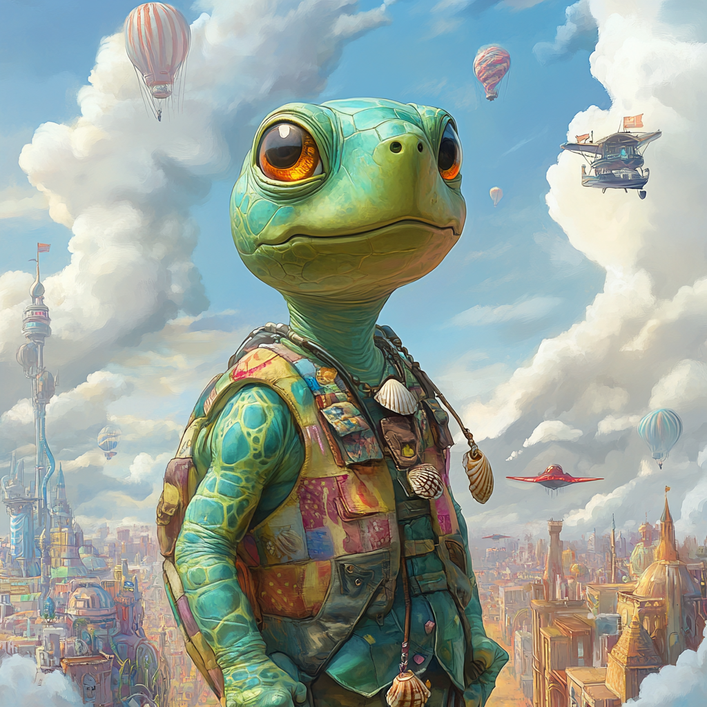 A Cheerful Turtle Boy in Blimptropolis City