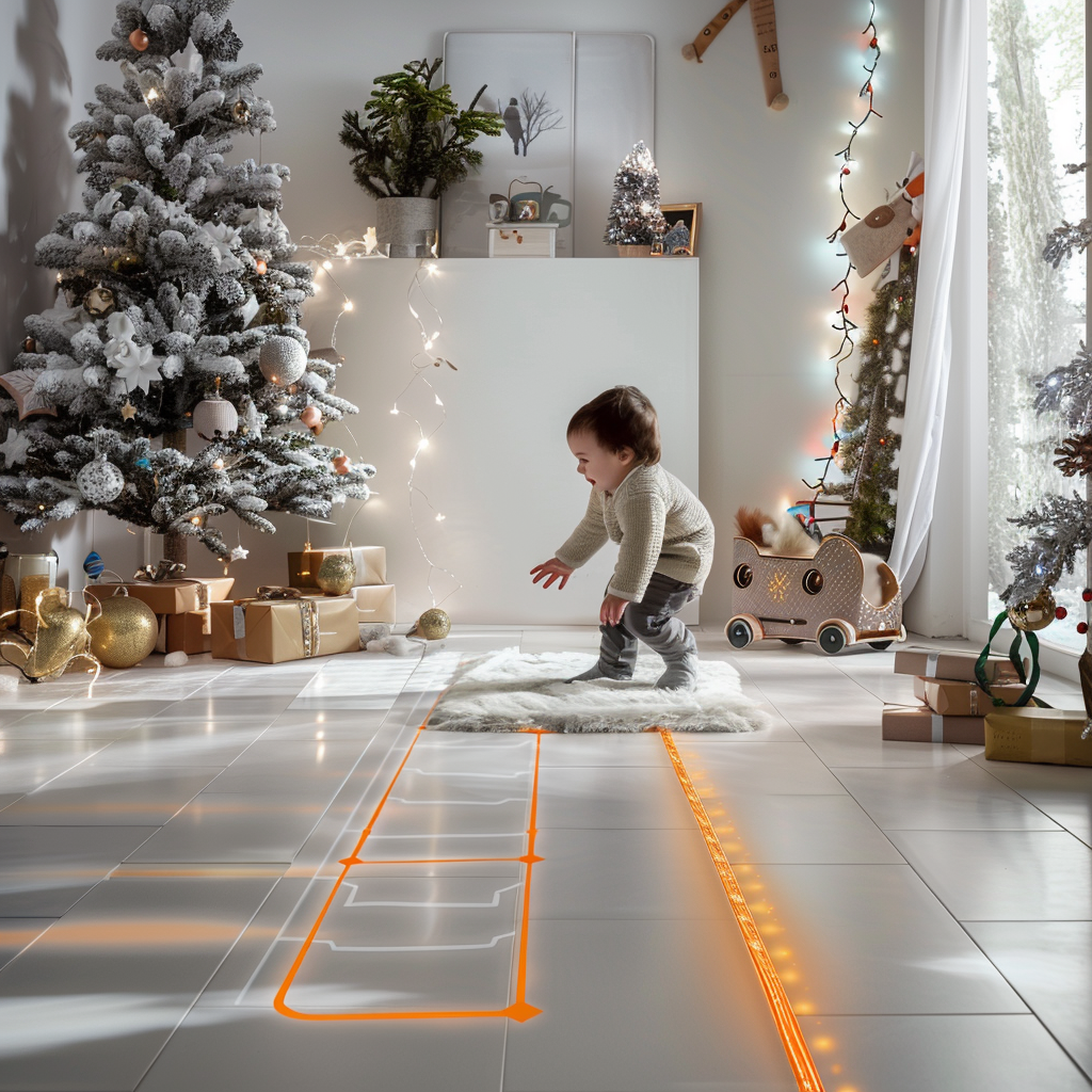 A Child Playing in Warm New Year Room