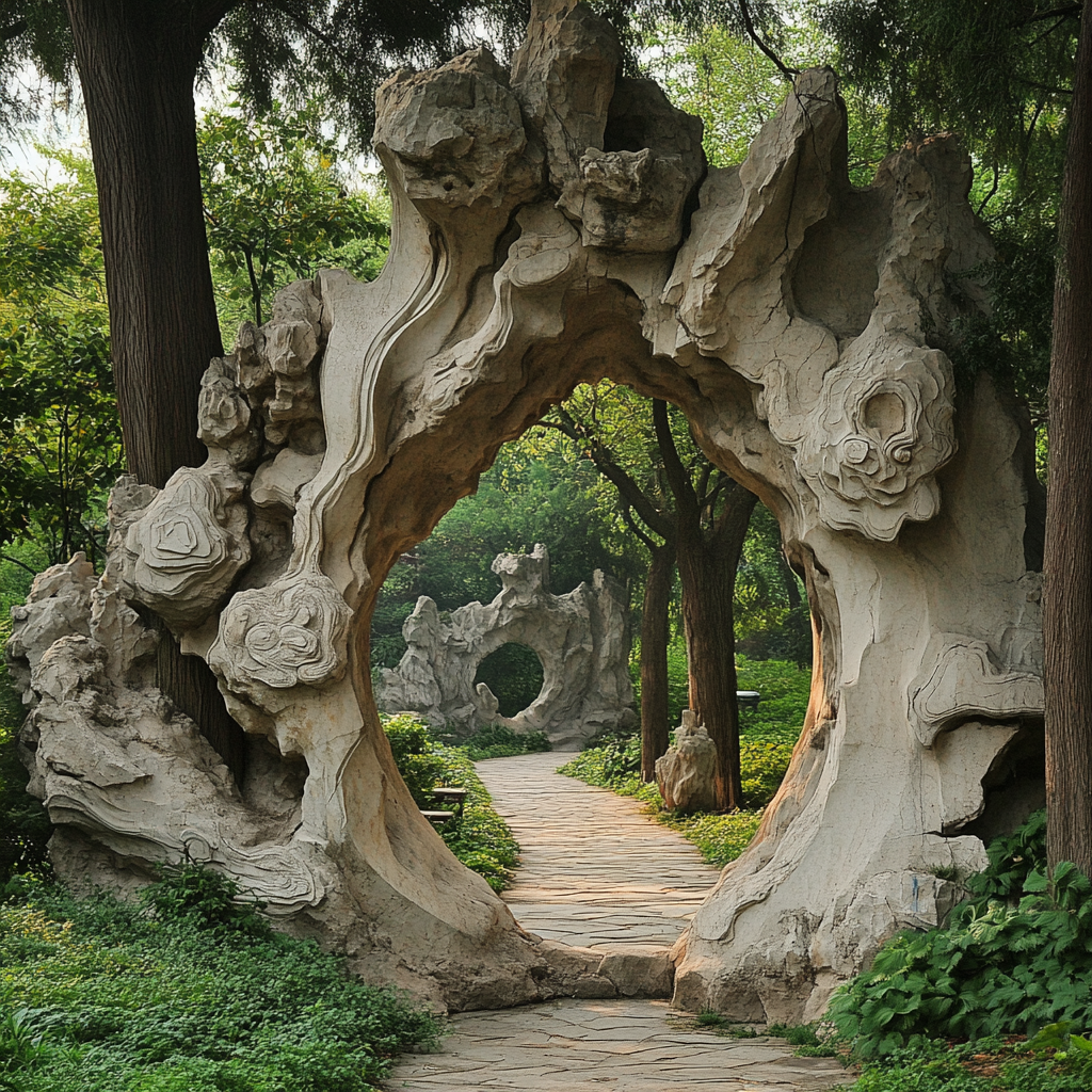 A Chinese Stone Gate Symbolizes Stability and Support