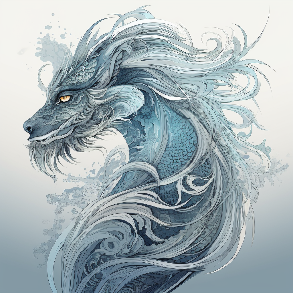 A Chinese dragon with flowing hair and scales