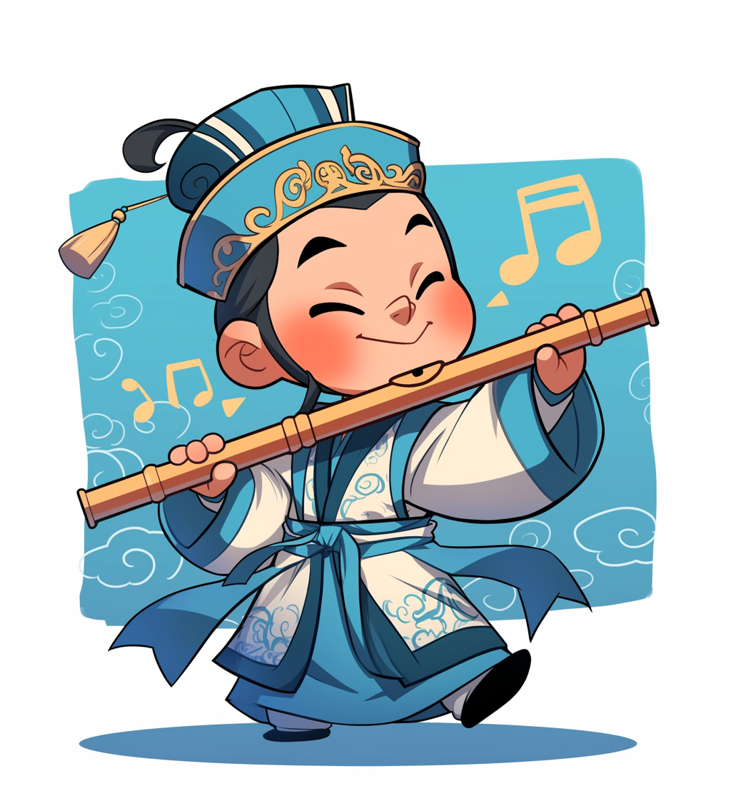 A Chinese man in Hanfu playing flute.