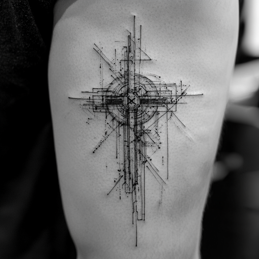 A Christian cross tattoo sketch for upper arm