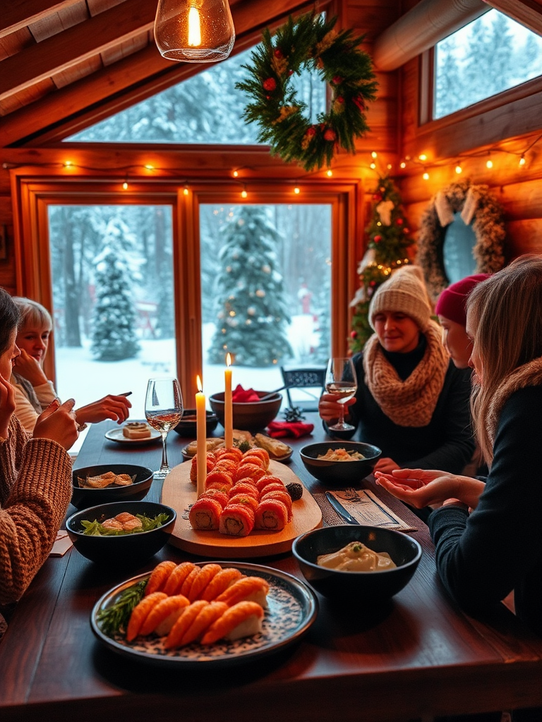 A Christmas party at a Norwegian cabin.