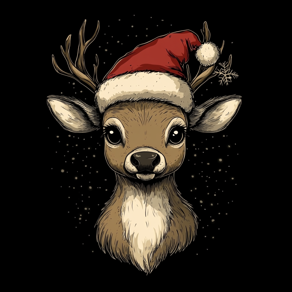 A Christmas reindeer with a Santa hat