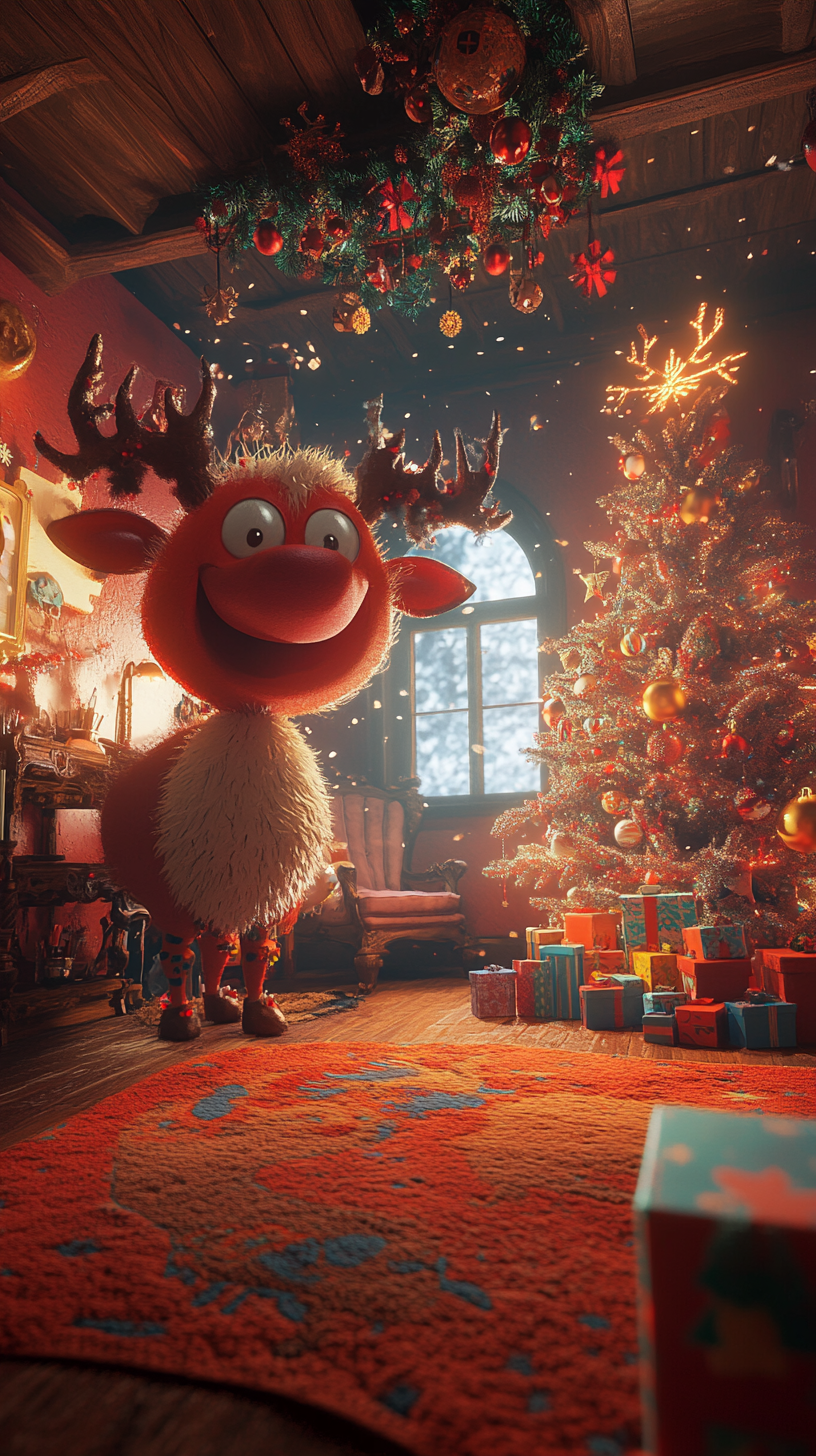 A Christmas room with a cute monster.